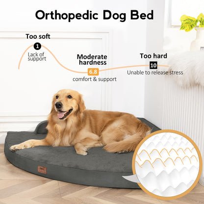 MEKIY Large Dog Bed - XL Orthopedic Egg-Crate Memory Foam Dog Beds with Removable Washable Cover, Waterproof Pet Beds with Non-Slip Bottom, Grey