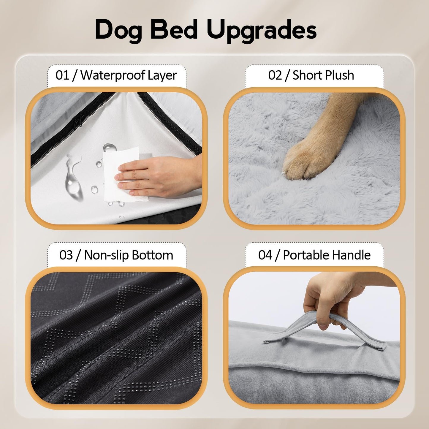 MEKIY Large Dog Bed - XL Orthopedic Egg-Crate Memory Foam Dog Beds with Removable Washable Cover, Waterproof Pet Beds with Non-Slip Bottom, Grey