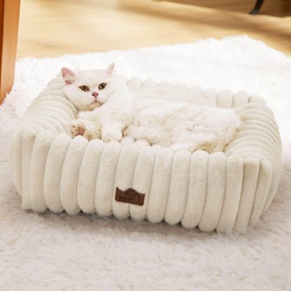 Bedsure ComfyFleece™ Cute Dog Bed for Small Medium Dogs - Washable Furry Puppy Beds, Rectangle Orthopedic Corduroy Fleece Pet Beds with Removable Zipper Cover, 25x21x7inches, Cream