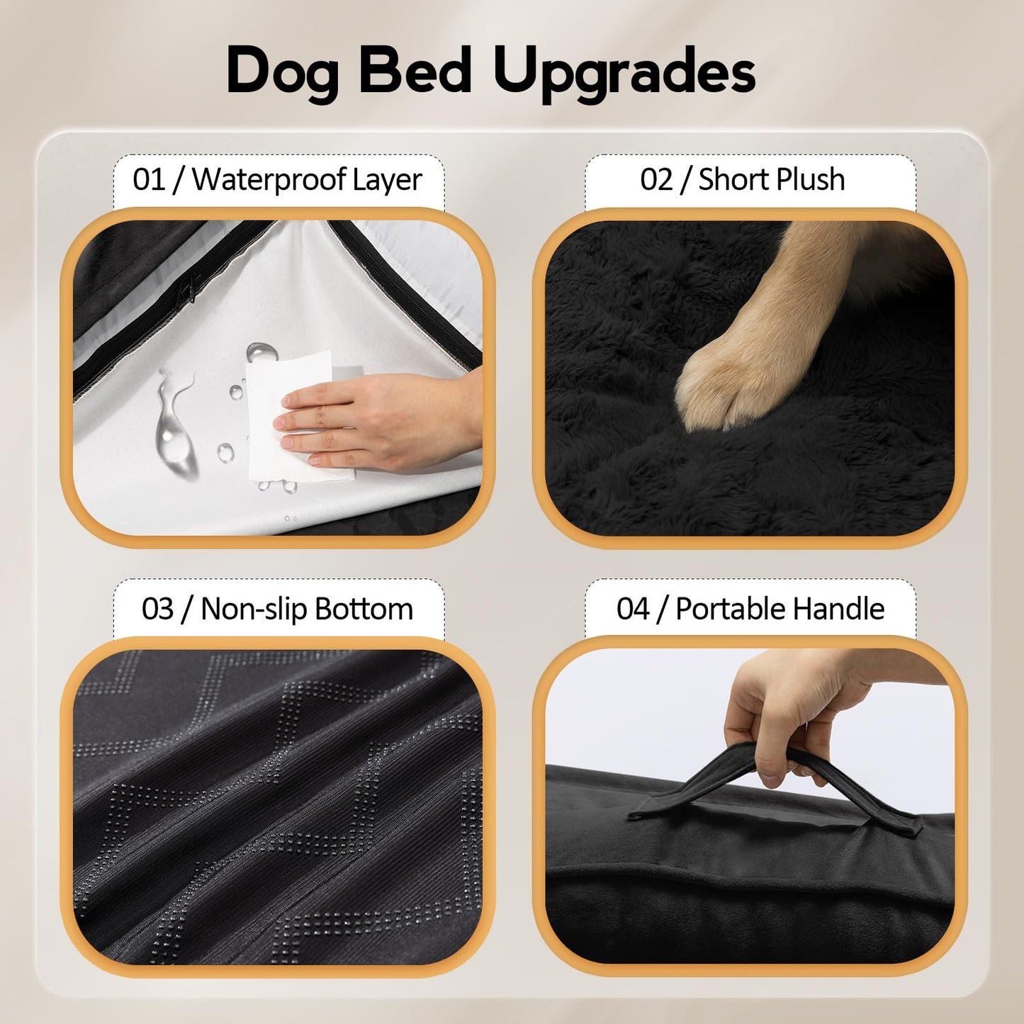 MEKIY Large Dog Bed - XL Orthopedic Egg-Crate Memory Foam Dog Beds with Removable Washable Cover, Waterproof Pet Beds with Non-Slip Bottom, Grey