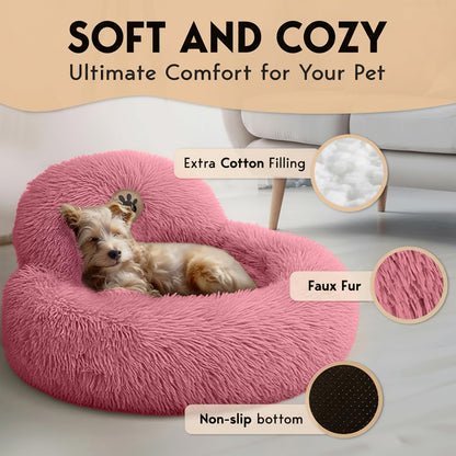 PetJett Calming Medium Dog Bed - 30'' Round Dog Beds - Washable Dog Bed - Anti-Slip Super Soft Fluffy Plush Donut Bed, Anti-Anxiety Premium Comfort Pet Bed, Fits Dogs up to 45 lbs - Beige