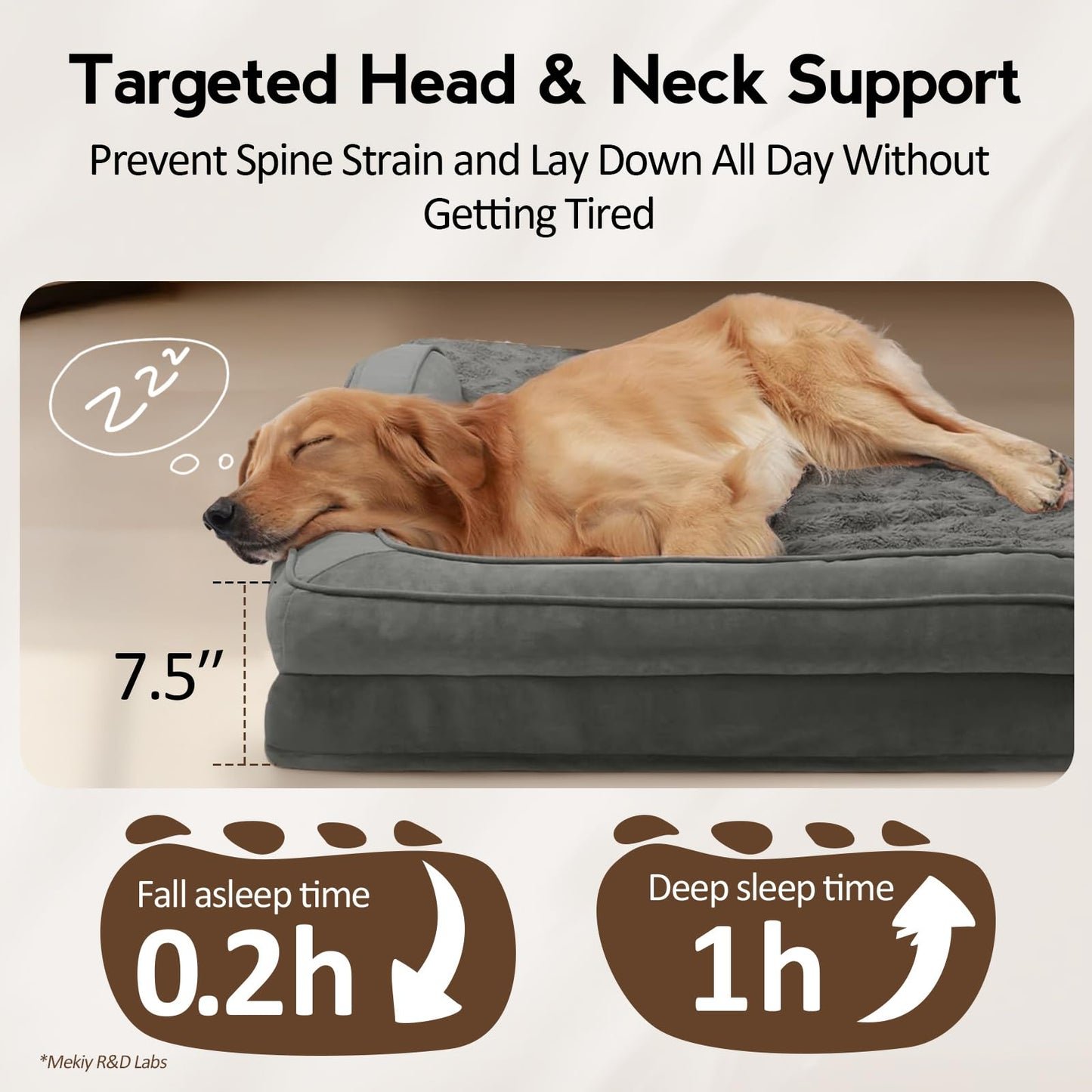 MEKIY Large Dog Bed - XL Orthopedic Egg-Crate Memory Foam Dog Beds with Removable Washable Cover, Waterproof Pet Beds with Non-Slip Bottom, Grey