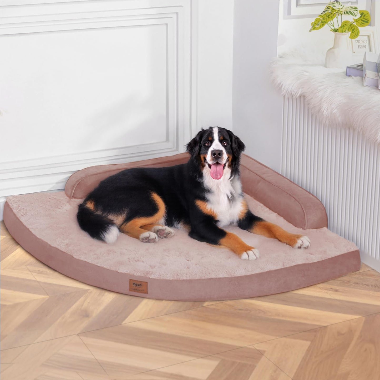 MEKIY Large Dog Bed - XL Orthopedic Egg-Crate Memory Foam Dog Beds with Removable Washable Cover, Waterproof Pet Beds with Non-Slip Bottom, Grey