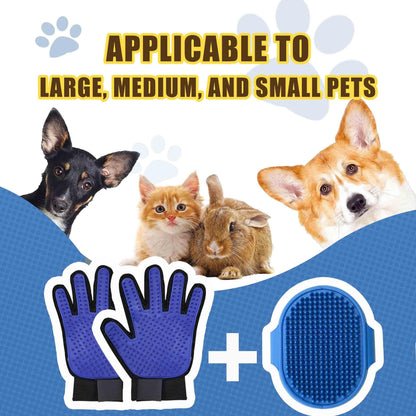 NVNAN Pet Hair Removal Glove for Dogs & Cats, 2-in-1 Deshedding Brush & Massage Mitt - Grooming Gloves for Shedding Control, Bathing and Washing, Safe for Short/Long Hair Pets 2-Pack (Blue)