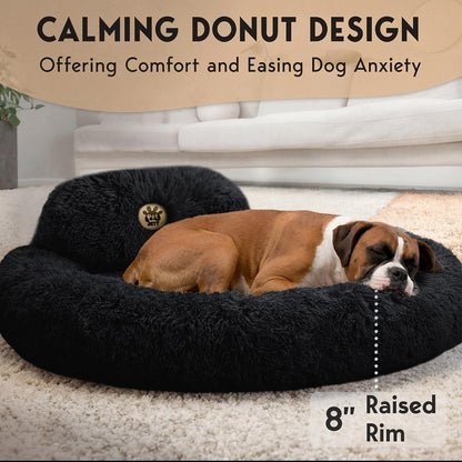 PetJett Calming Medium Dog Bed - 30'' Round Dog Beds - Washable Dog Bed - Anti-Slip Super Soft Fluffy Plush Donut Bed, Anti-Anxiety Premium Comfort Pet Bed, Fits Dogs up to 45 lbs - Beige