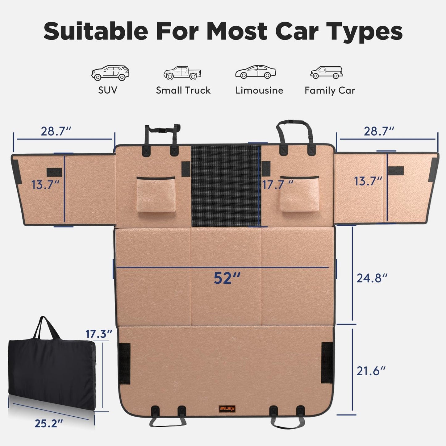 FURTIME Dog Car Seat Cover for Back Seat, Upgraded PU Leather Back Seat Extender with Hard Bottom Holds 400LBS, Waterproof Anti-Scratch, Large Space Back Seat Cover for Car, SUV, Small Truck