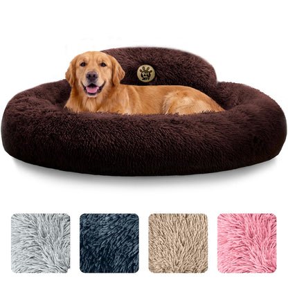 PetJett Calming Medium Dog Bed - 30'' Round Dog Beds - Washable Dog Bed - Anti-Slip Super Soft Fluffy Plush Donut Bed, Anti-Anxiety Premium Comfort Pet Bed, Fits Dogs up to 45 lbs - Beige