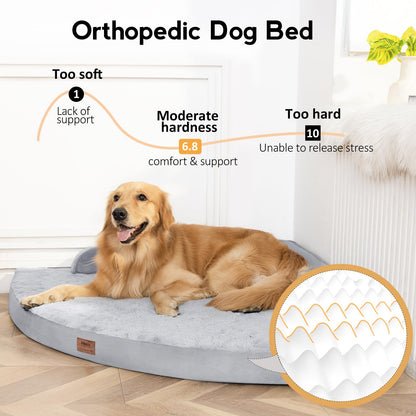 MEKIY Large Dog Bed - XL Orthopedic Egg-Crate Memory Foam Dog Beds with Removable Washable Cover, Waterproof Pet Beds with Non-Slip Bottom, Grey