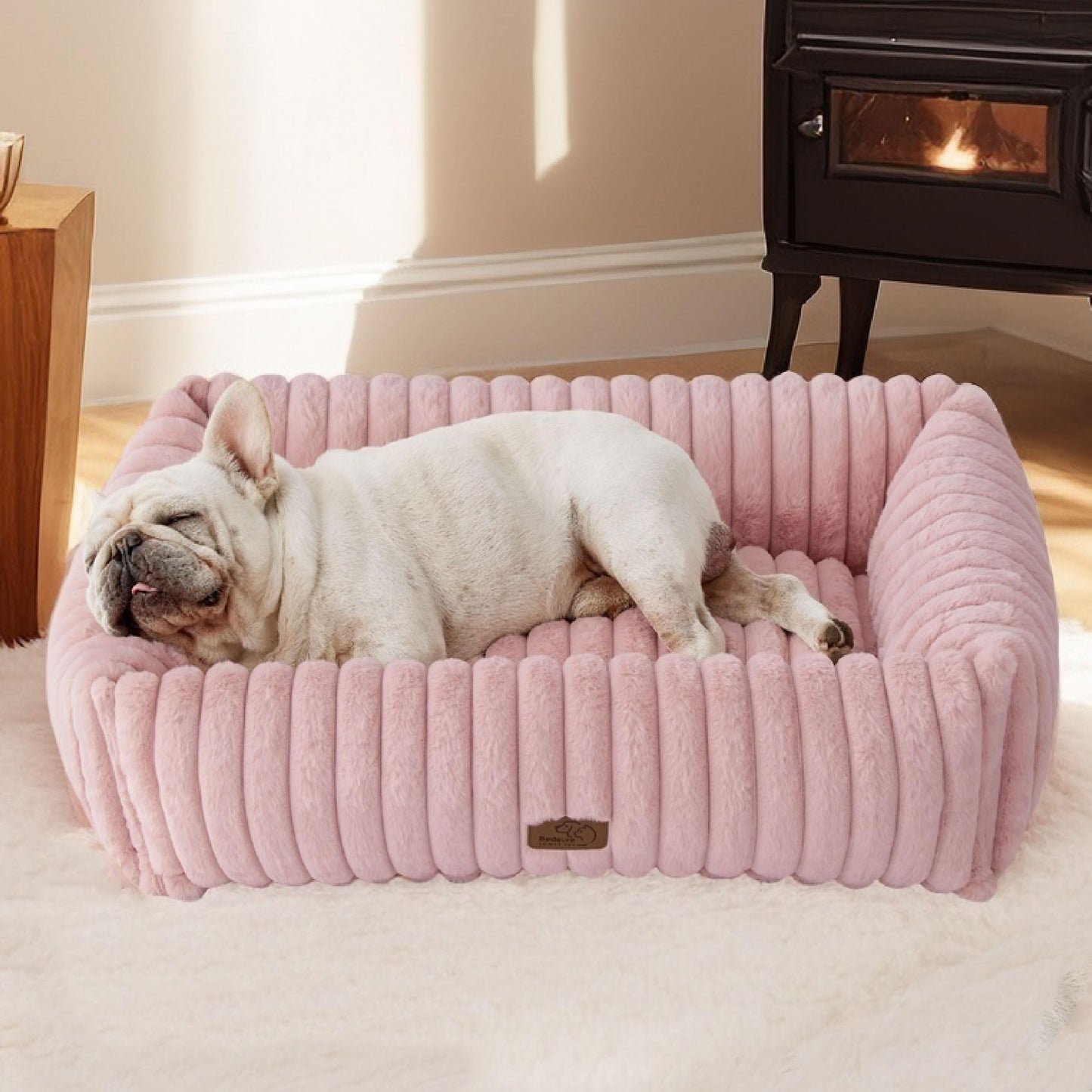 Bedsure ComfyFleece™ Cute Dog Bed for Small Medium Dogs - Washable Furry Puppy Beds, Rectangle Orthopedic Corduroy Fleece Pet Beds with Removable Zipper Cover, 25x21x7inches, Cream