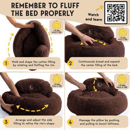 PetJett Calming Medium Dog Bed - 30'' Round Dog Beds - Washable Dog Bed - Anti-Slip Super Soft Fluffy Plush Donut Bed, Anti-Anxiety Premium Comfort Pet Bed, Fits Dogs up to 45 lbs - Beige