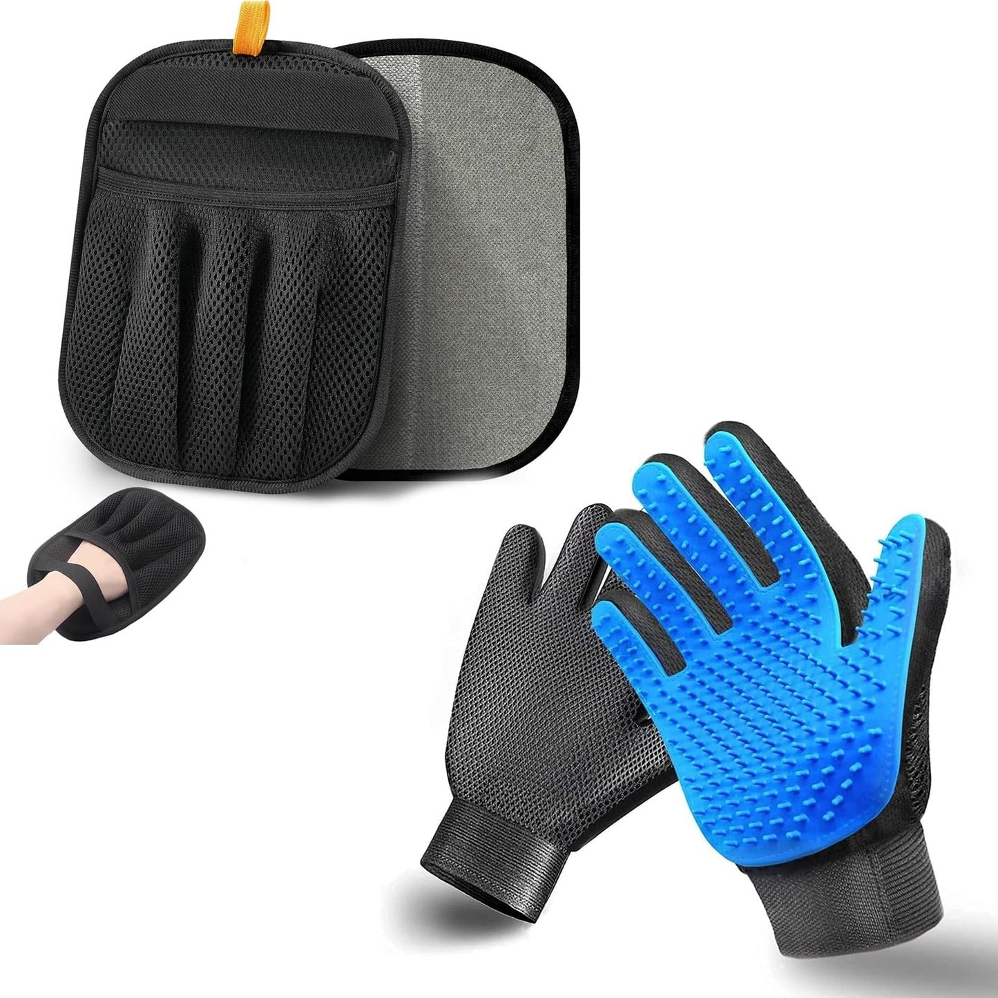 NVNAN Pet Hair Removal Glove for Dogs & Cats, 2-in-1 Deshedding Brush & Massage Mitt - Grooming Gloves for Shedding Control, Bathing and Washing, Safe for Short/Long Hair Pets 2-Pack (Blue)