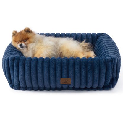 Bedsure ComfyFleece™ Cute Dog Bed for Small Medium Dogs - Washable Furry Puppy Beds, Rectangle Orthopedic Corduroy Fleece Pet Beds with Removable Zipper Cover, 25x21x7inches, Cream