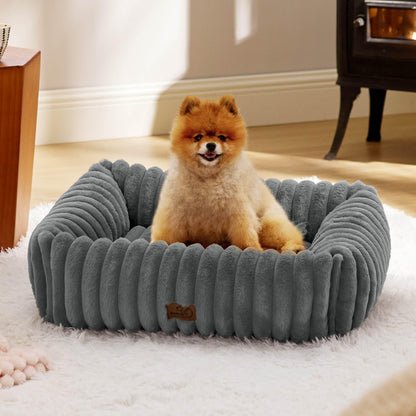 Bedsure ComfyFleece™ Cute Dog Bed for Small Medium Dogs - Washable Furry Puppy Beds, Rectangle Orthopedic Corduroy Fleece Pet Beds with Removable Zipper Cover, 25x21x7inches, Cream