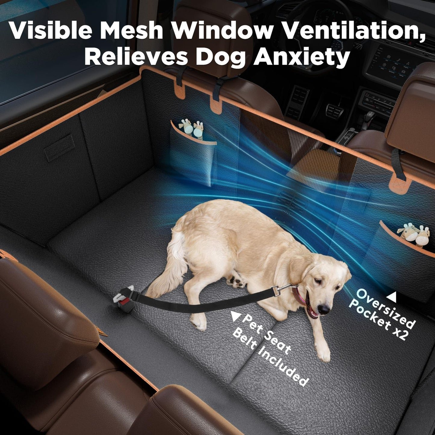 FURTIME Dog Car Seat Cover for Back Seat, Upgraded PU Leather Back Seat Extender with Hard Bottom Holds 400LBS, Waterproof Anti-Scratch, Large Space Back Seat Cover for Car, SUV, Small Truck
