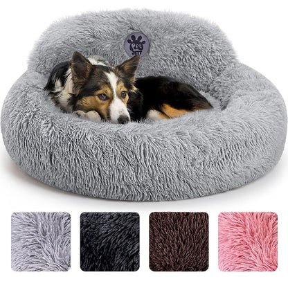 PetJett Calming Medium Dog Bed - 30'' Round Dog Beds - Washable Dog Bed - Anti-Slip Super Soft Fluffy Plush Donut Bed, Anti-Anxiety Premium Comfort Pet Bed, Fits Dogs up to 45 lbs - Beige