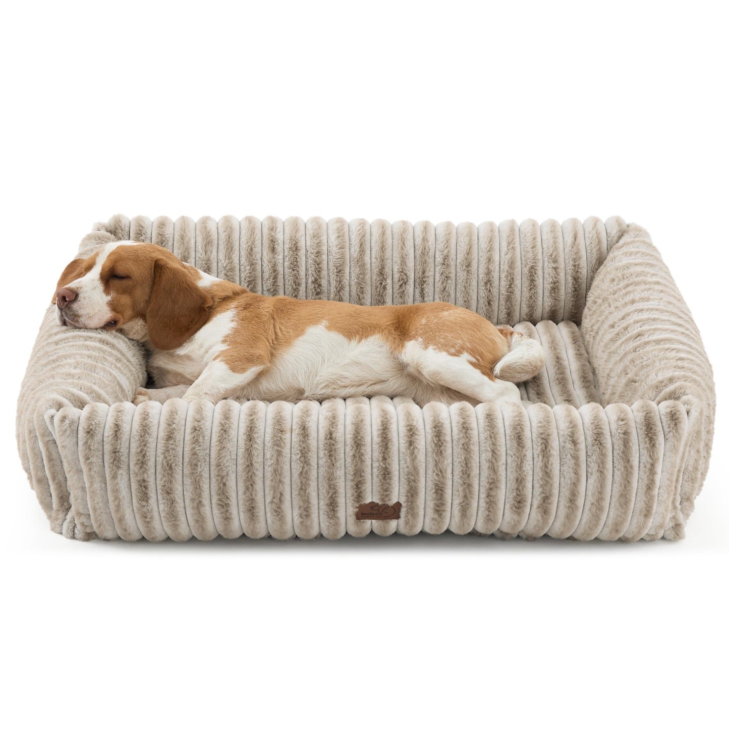 Bedsure ComfyFleece™ Cute Dog Bed for Small Medium Dogs - Washable Furry Puppy Beds, Rectangle Orthopedic Corduroy Fleece Pet Beds with Removable Zipper Cover, 25x21x7inches, Cream
