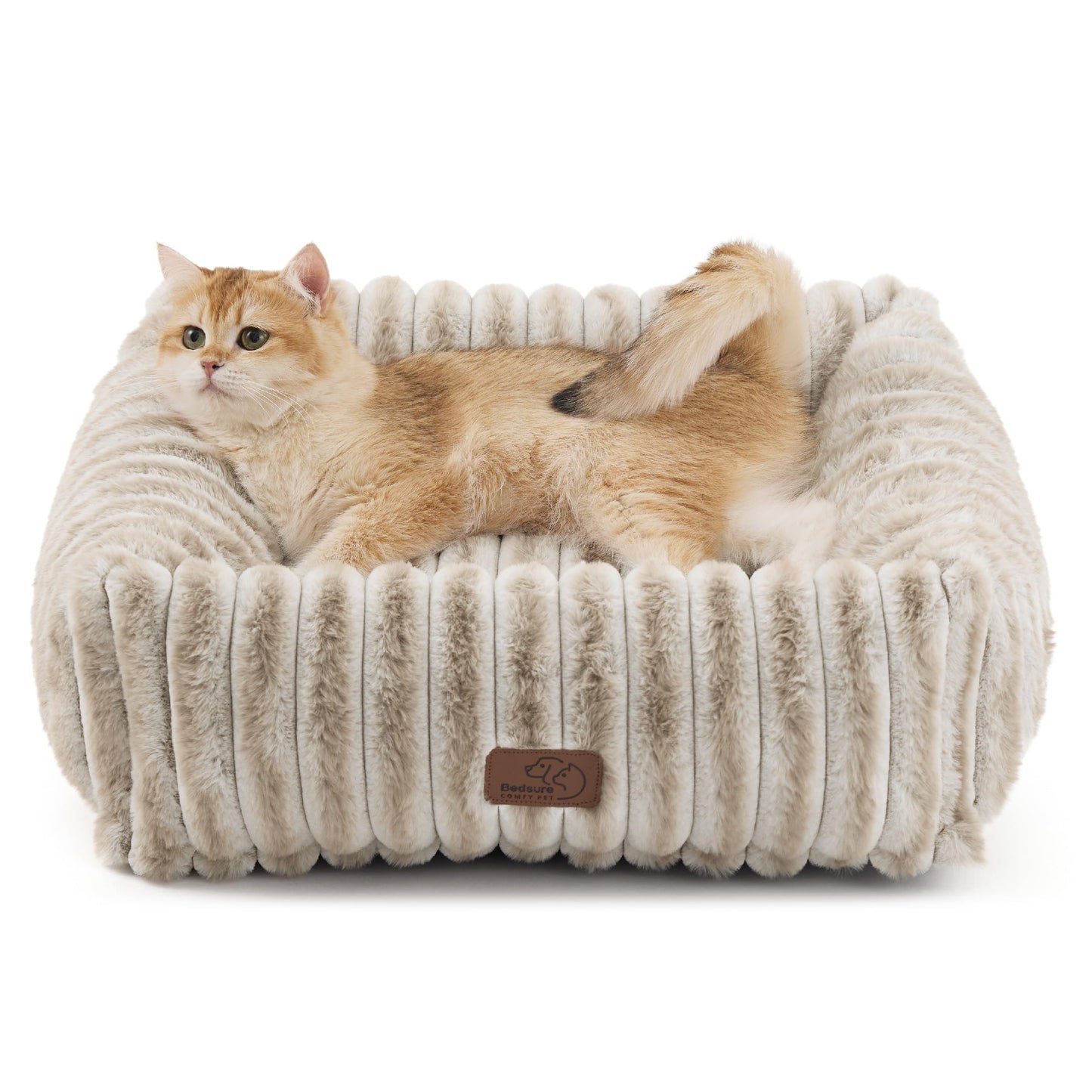 Bedsure ComfyFleece™ Cute Dog Bed for Small Medium Dogs - Washable Furry Puppy Beds, Rectangle Orthopedic Corduroy Fleece Pet Beds with Removable Zipper Cover, 25x21x7inches, Cream
