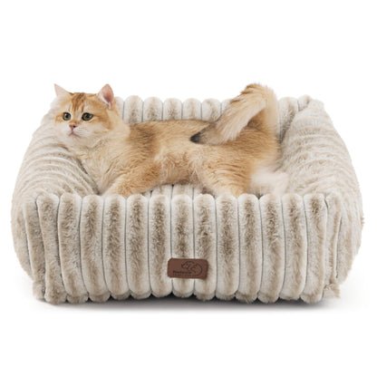 Bedsure ComfyFleece™ Cute Dog Bed for Small Medium Dogs - Washable Furry Puppy Beds, Rectangle Orthopedic Corduroy Fleece Pet Beds with Removable Zipper Cover, 25x21x7inches, Cream