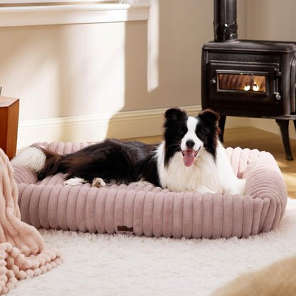 Bedsure ComfyFleece™ Cute Dog Bed for Small Medium Dogs - Washable Furry Puppy Beds, Rectangle Orthopedic Corduroy Fleece Pet Beds with Removable Zipper Cover, 25x21x7inches, Cream