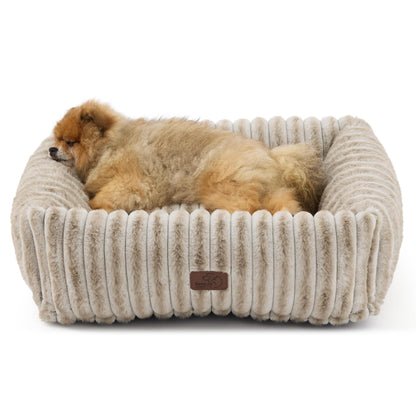 Bedsure ComfyFleece™ Cute Dog Bed for Small Medium Dogs - Washable Furry Puppy Beds, Rectangle Orthopedic Corduroy Fleece Pet Beds with Removable Zipper Cover, 25x21x7inches, Cream