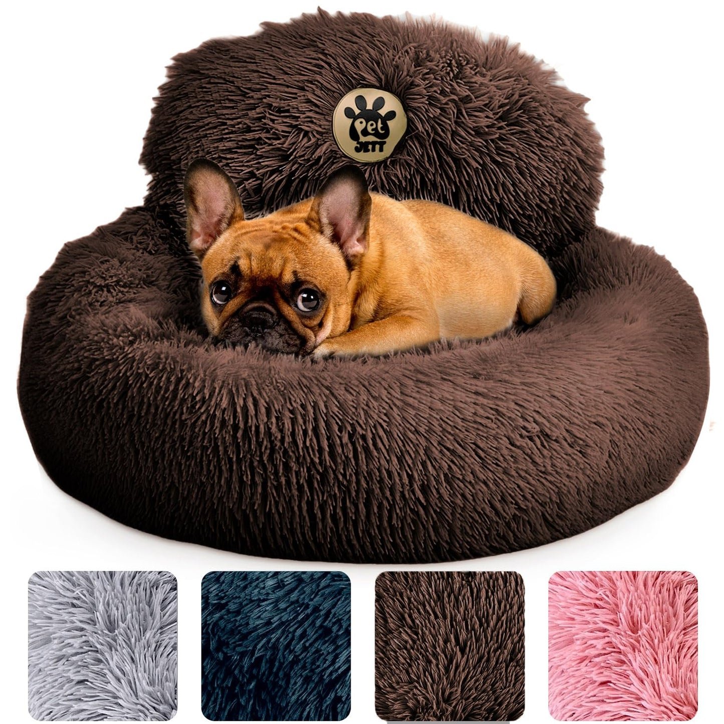 PetJett Calming Medium Dog Bed - 30'' Round Dog Beds - Washable Dog Bed - Anti-Slip Super Soft Fluffy Plush Donut Bed, Anti-Anxiety Premium Comfort Pet Bed, Fits Dogs up to 45 lbs - Beige