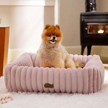 Bedsure ComfyFleece™ Cute Dog Bed for Small Medium Dogs - Washable Furry Puppy Beds, Rectangle Orthopedic Corduroy Fleece Pet Beds with Removable Zipper Cover, 25x21x7inches, Cream