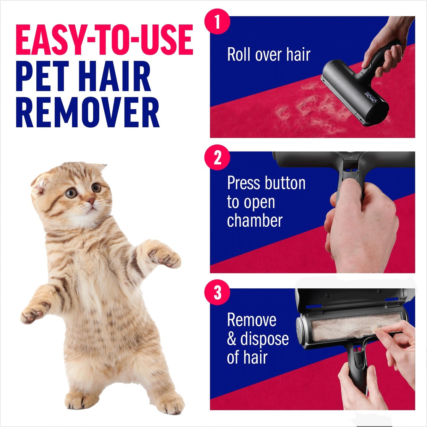 ChomChom Roller Pet Hair Remover – Original Size Reusable Lint Roller for Cat & Dog Hair on Furniture, Couch, Carpet, Car, Rugs & Bedding – Portable, Eco-Friendly (Black)