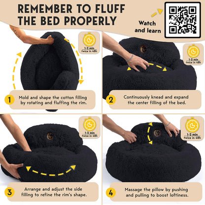 PetJett Calming Medium Dog Bed - 30'' Round Dog Beds - Washable Dog Bed - Anti-Slip Super Soft Fluffy Plush Donut Bed, Anti-Anxiety Premium Comfort Pet Bed, Fits Dogs up to 45 lbs - Beige