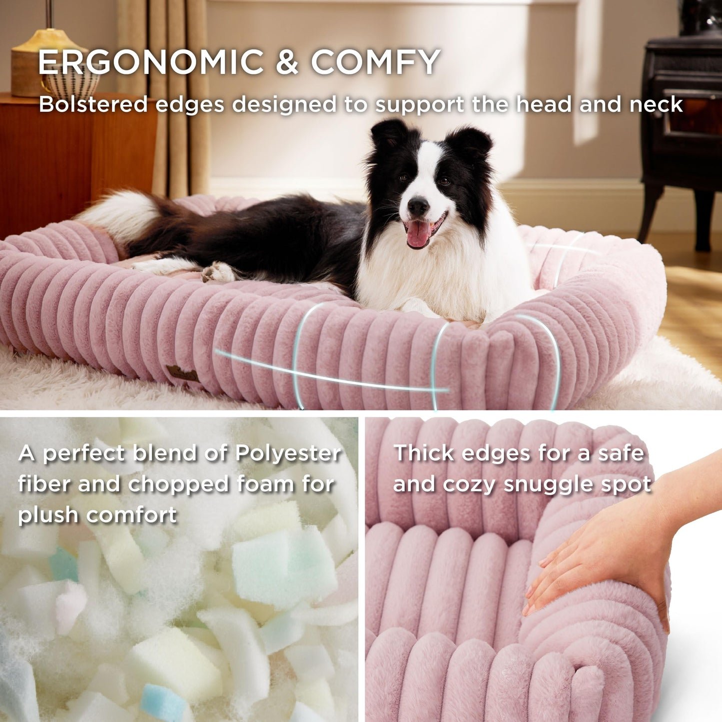 Bedsure ComfyFleece™ Cute Dog Bed for Small Medium Dogs - Washable Furry Puppy Beds, Rectangle Orthopedic Corduroy Fleece Pet Beds with Removable Zipper Cover, 25x21x7inches, Cream