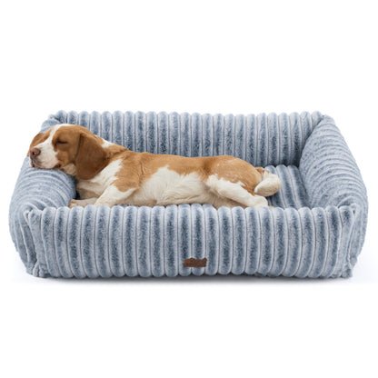 Bedsure ComfyFleece™ Cute Dog Bed for Small Medium Dogs - Washable Furry Puppy Beds, Rectangle Orthopedic Corduroy Fleece Pet Beds with Removable Zipper Cover, 25x21x7inches, Cream