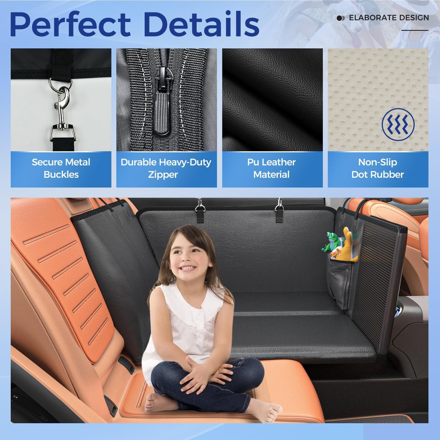 HOB4U Dog Car Seat Cover for Back Seat, Hard Bottom Back Seat Extender for Dogs, Dog Hammock for Car SUV and Trucks - Waterproof, Anti Scratch，Easy to Clean, Supports 400lbs
