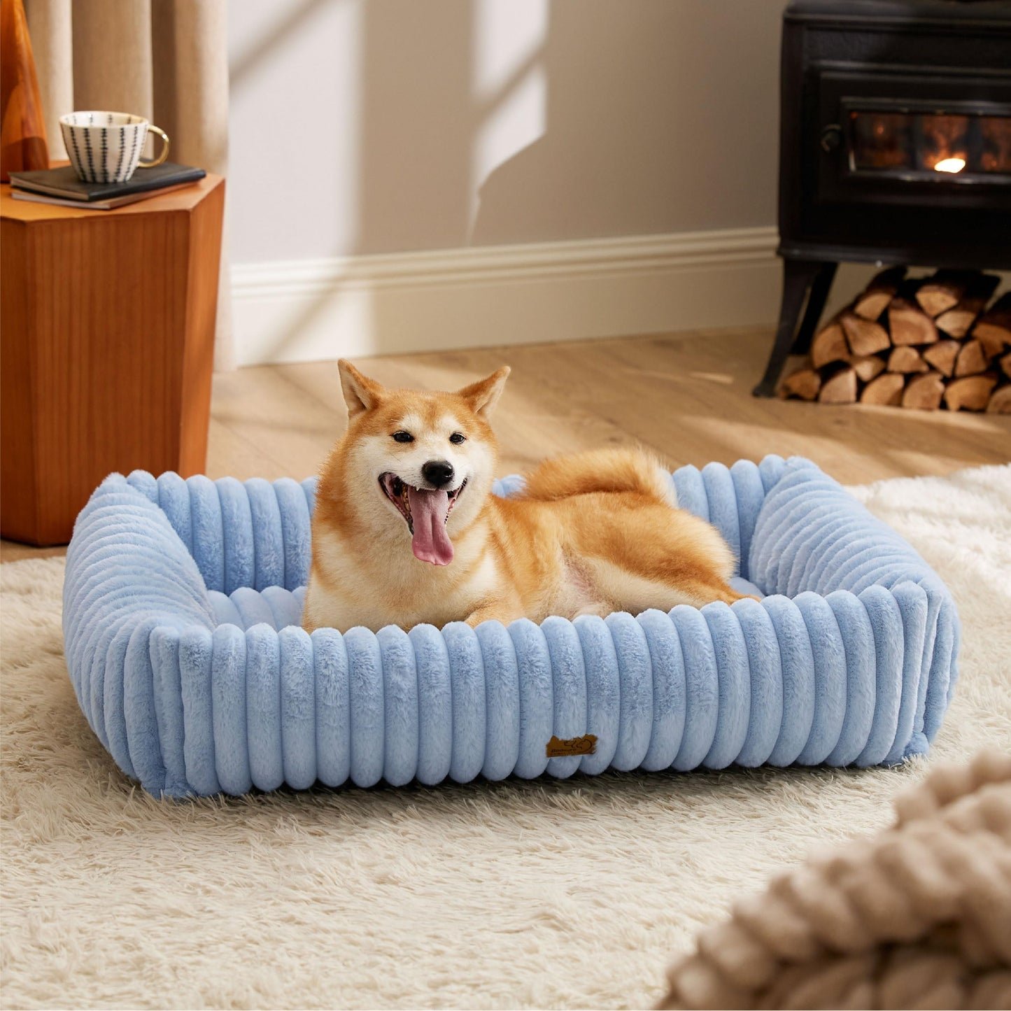 Bedsure ComfyFleece™ Cute Dog Bed for Small Medium Dogs - Washable Furry Puppy Beds, Rectangle Orthopedic Corduroy Fleece Pet Beds with Removable Zipper Cover, 25x21x7inches, Cream