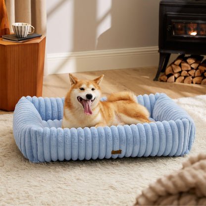 Bedsure ComfyFleece™ Cute Dog Bed for Small Medium Dogs - Washable Furry Puppy Beds, Rectangle Orthopedic Corduroy Fleece Pet Beds with Removable Zipper Cover, 25x21x7inches, Cream
