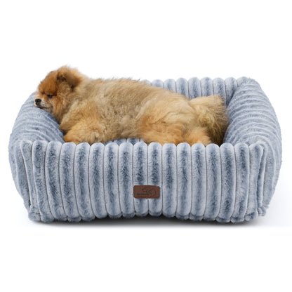 Bedsure ComfyFleece™ Cute Dog Bed for Small Medium Dogs - Washable Furry Puppy Beds, Rectangle Orthopedic Corduroy Fleece Pet Beds with Removable Zipper Cover, 25x21x7inches, Cream