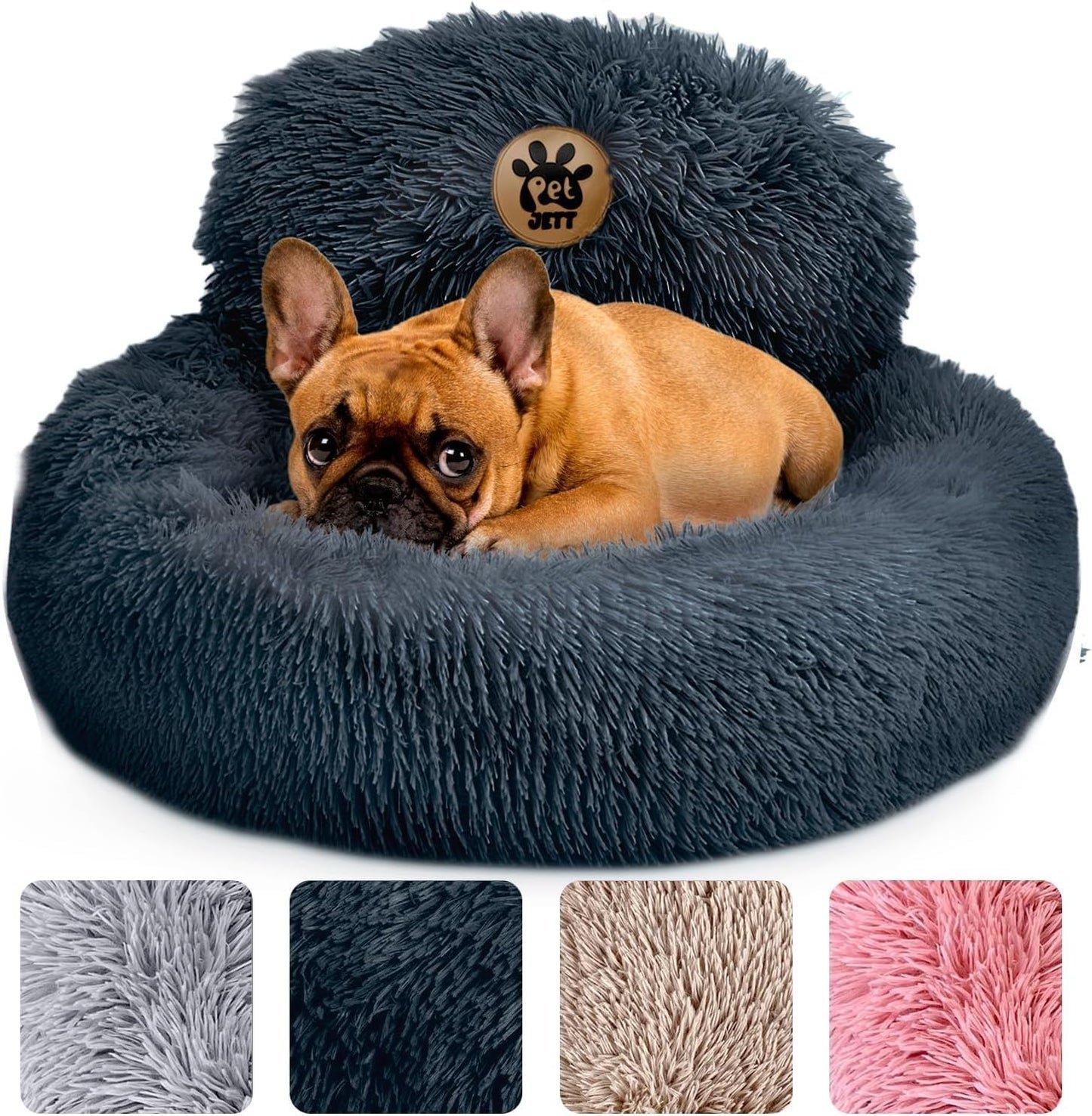 PetJett Calming Medium Dog Bed - 30'' Round Dog Beds - Washable Dog Bed - Anti-Slip Super Soft Fluffy Plush Donut Bed, Anti-Anxiety Premium Comfort Pet Bed, Fits Dogs up to 45 lbs - Beige