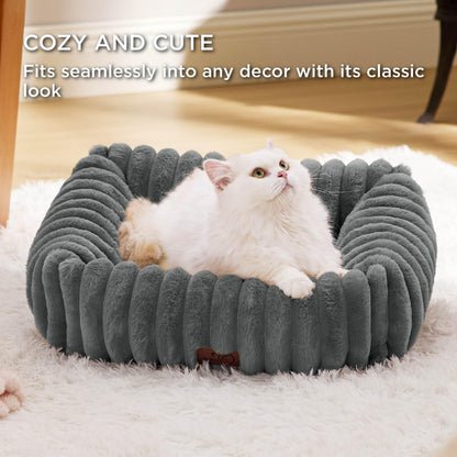 Bedsure ComfyFleece™ Cute Dog Bed for Small Medium Dogs - Washable Furry Puppy Beds, Rectangle Orthopedic Corduroy Fleece Pet Beds with Removable Zipper Cover, 25x21x7inches, Cream
