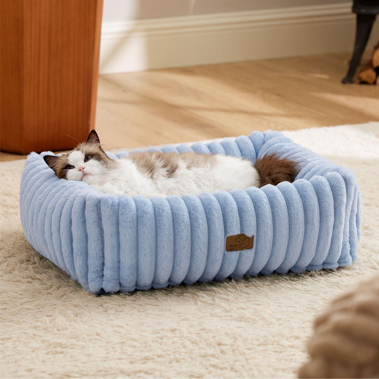 Bedsure ComfyFleece™ Cute Dog Bed for Small Medium Dogs - Washable Furry Puppy Beds, Rectangle Orthopedic Corduroy Fleece Pet Beds with Removable Zipper Cover, 25x21x7inches, Cream