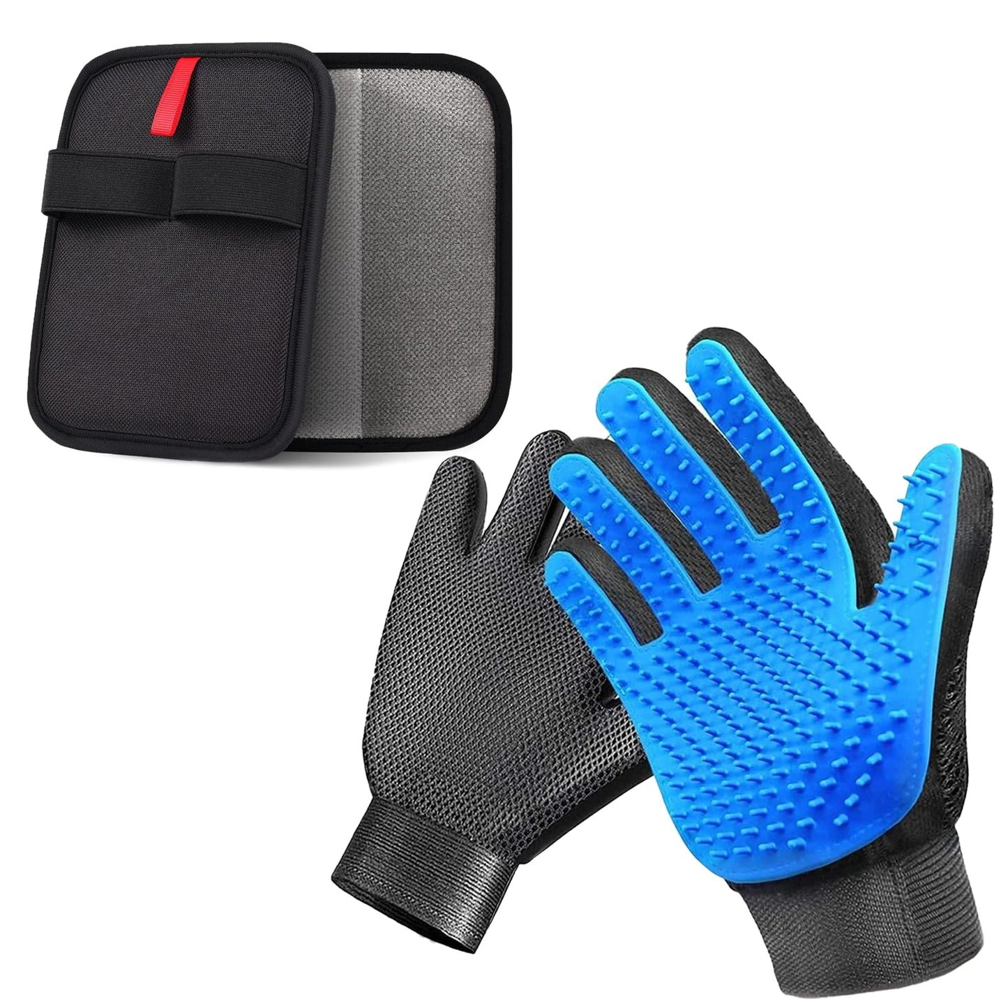 NVNAN Pet Hair Removal Glove for Dogs & Cats, 2-in-1 Deshedding Brush & Massage Mitt - Grooming Gloves for Shedding Control, Bathing and Washing, Safe for Short/Long Hair Pets 2-Pack (Blue)