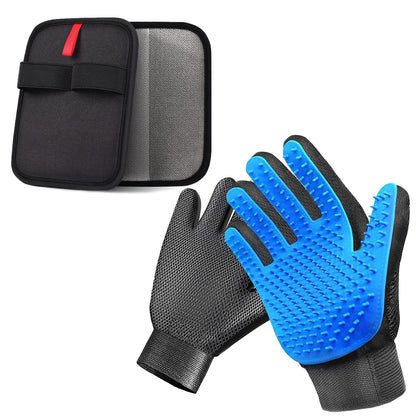 NVNAN Pet Hair Removal Glove for Dogs & Cats, 2-in-1 Deshedding Brush & Massage Mitt - Grooming Gloves for Shedding Control, Bathing and Washing, Safe for Short/Long Hair Pets 2-Pack (Blue)