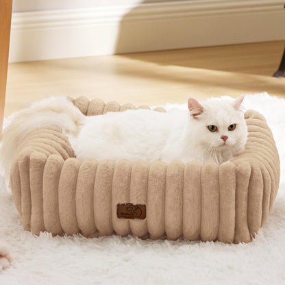 Bedsure ComfyFleece™ Cute Dog Bed for Small Medium Dogs - Washable Furry Puppy Beds, Rectangle Orthopedic Corduroy Fleece Pet Beds with Removable Zipper Cover, 25x21x7inches, Cream
