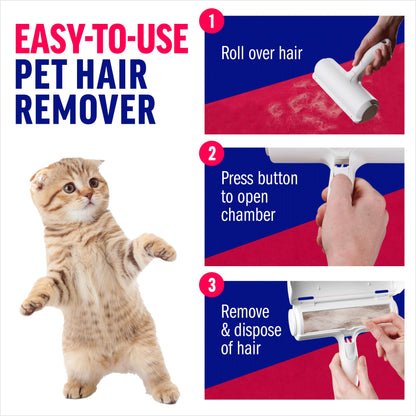 ChomChom Roller Pet Hair Remover – Original Size Reusable Lint Roller for Cat & Dog Hair on Furniture, Couch, Carpet, Car, Rugs & Bedding – Portable, Eco-Friendly (Black)