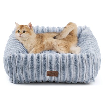 Bedsure ComfyFleece™ Cute Dog Bed for Small Medium Dogs - Washable Furry Puppy Beds, Rectangle Orthopedic Corduroy Fleece Pet Beds with Removable Zipper Cover, 25x21x7inches, Cream