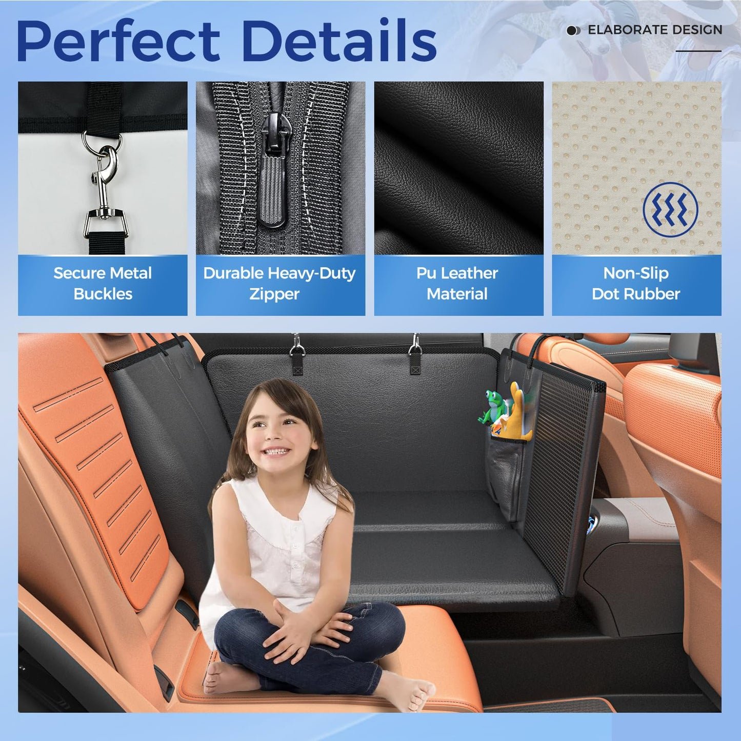 HOB4U Dog Car Seat Cover for Back Seat, Hard Bottom Back Seat Extender for Dogs, Dog Hammock for Car SUV and Trucks - Waterproof, Anti Scratch，Easy to Clean, Supports 400lbs