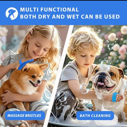 NVNAN Pet Hair Removal Glove for Dogs & Cats, 2-in-1 Deshedding Brush & Massage Mitt - Grooming Gloves for Shedding Control, Bathing and Washing, Safe for Short/Long Hair Pets 2-Pack (Blue)