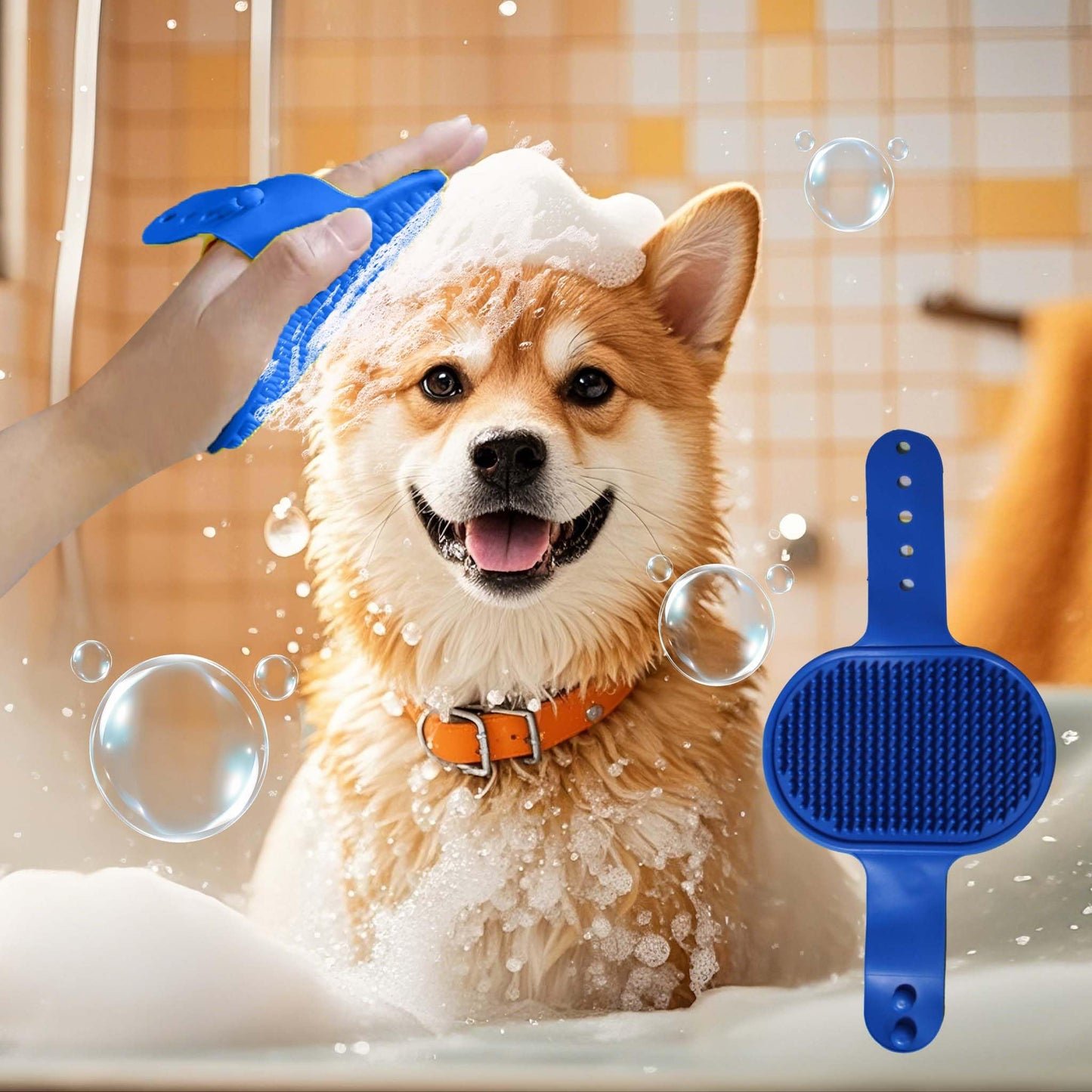 NVNAN Pet Hair Removal Glove for Dogs & Cats, 2-in-1 Deshedding Brush & Massage Mitt - Grooming Gloves for Shedding Control, Bathing and Washing, Safe for Short/Long Hair Pets 2-Pack (Blue)