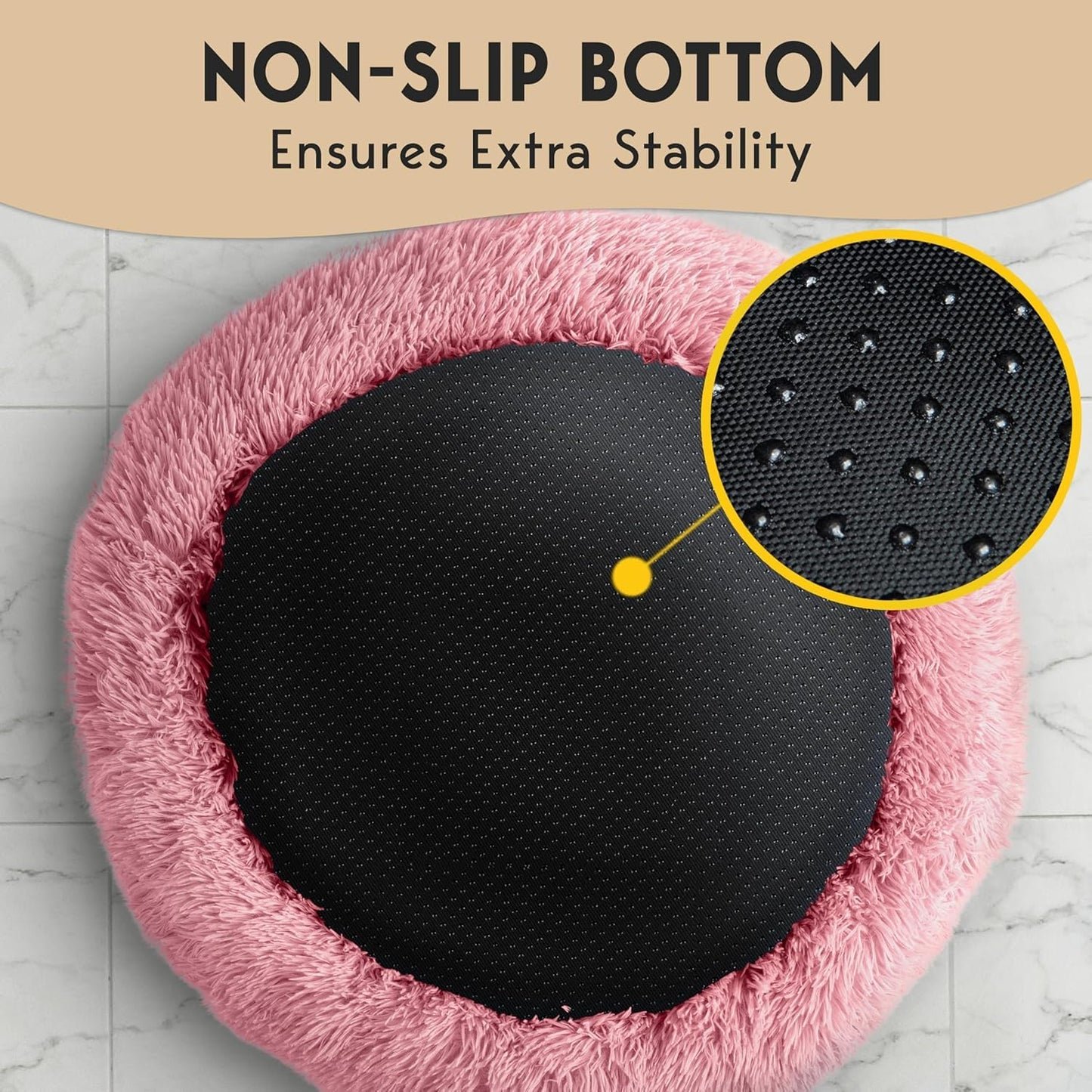 PetJett Calming Medium Dog Bed - 30'' Round Dog Beds - Washable Dog Bed - Anti-Slip Super Soft Fluffy Plush Donut Bed, Anti-Anxiety Premium Comfort Pet Bed, Fits Dogs up to 45 lbs - Beige