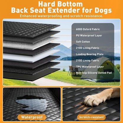 HOB4U Dog Car Seat Cover for Back Seat, Hard Bottom Back Seat Extender for Dogs, Dog Hammock for Car SUV and Trucks - Waterproof, Anti Scratch，Easy to Clean, Supports 400lbs