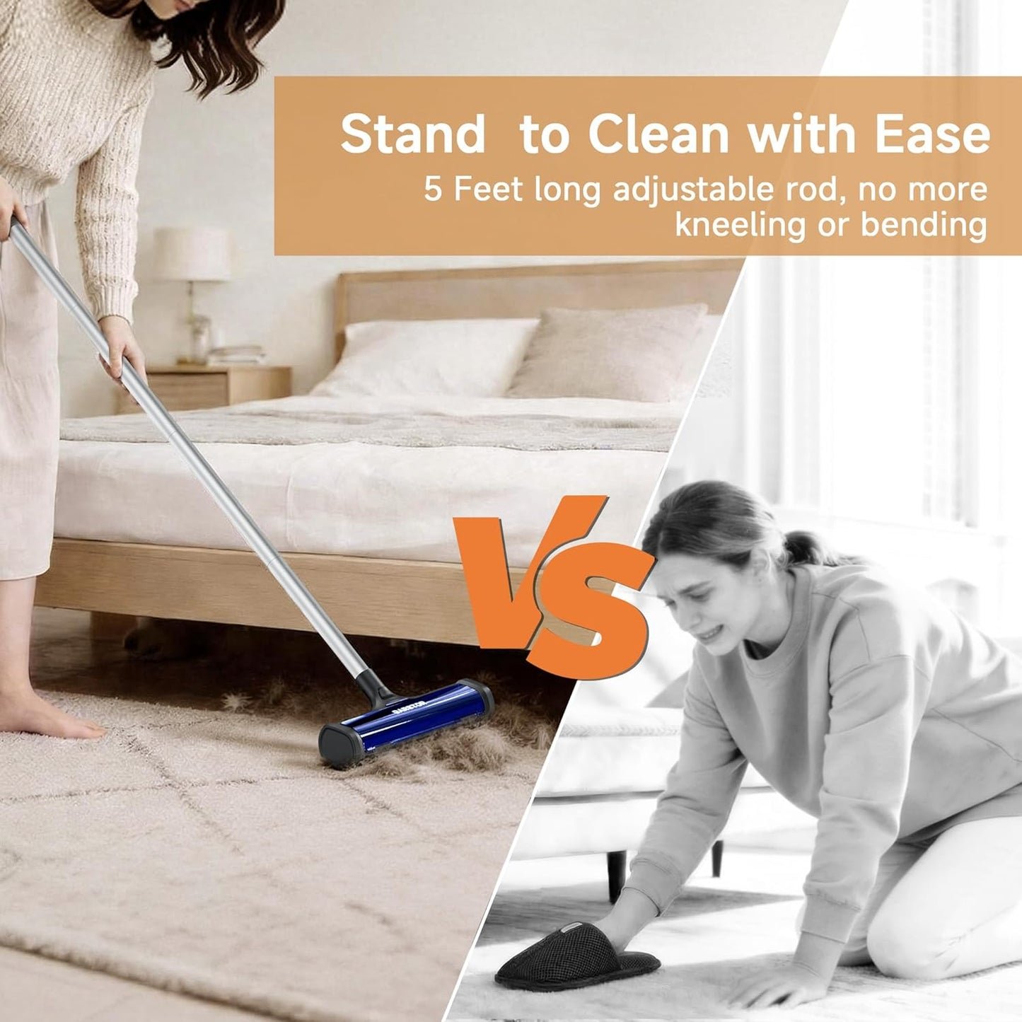 Carpet Hair Removal Tool, Long Handle Dog Hair Remover, Reusable Carpet Sweeper, Pet Fur Remover with Dust Container for Carpet, Rugs, Mats, Furniture, Upholstery