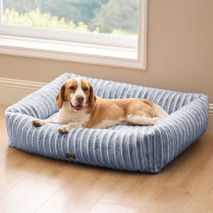 Bedsure ComfyFleece™ Cute Dog Bed for Small Medium Dogs - Washable Furry Puppy Beds, Rectangle Orthopedic Corduroy Fleece Pet Beds with Removable Zipper Cover, 25x21x7inches, Cream