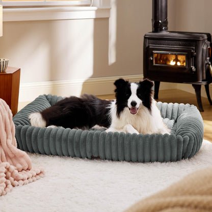 Bedsure ComfyFleece™ Cute Dog Bed for Small Medium Dogs - Washable Furry Puppy Beds, Rectangle Orthopedic Corduroy Fleece Pet Beds with Removable Zipper Cover, 25x21x7inches, Cream